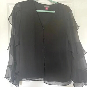 NWOT - Vince Camuto black blouse w ruffles - size m